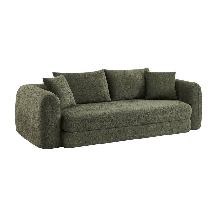 Divano letto 3 posti bouclé testurizzato, verde kaki