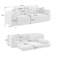 Divano letto 3 posti bouclé testurizzato, bianco sporco