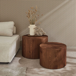 Set di 2 tavolini rotondi impilabili effetto quercia, marrone