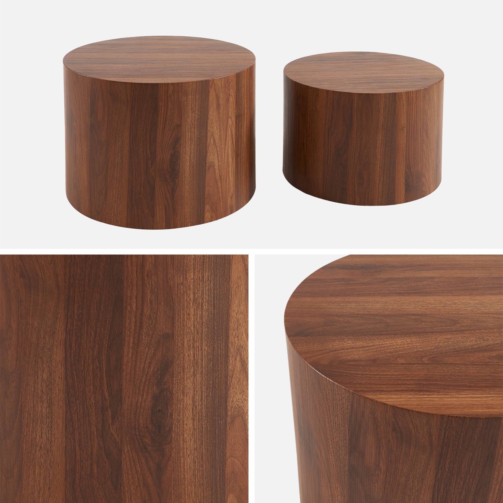 Set di 2 tavolini rotondi impilabili effetto quercia, marrone
