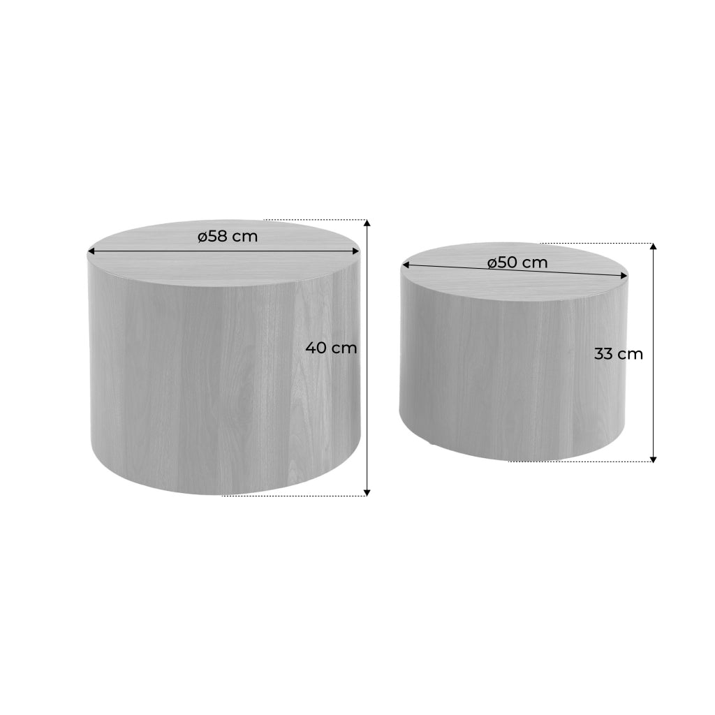 Set di 2 tavolini rotondi impilabili effetto quercia, marrone