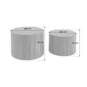 Set di 2 tavolini rotondi impilabili effetto quercia, marrone