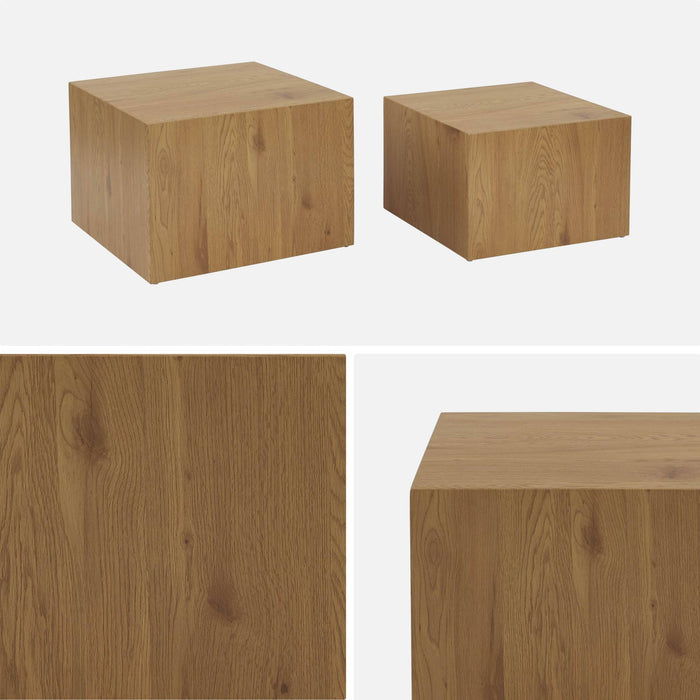Set di 2 tavolini quadrati effetto frassino, marrone naturale