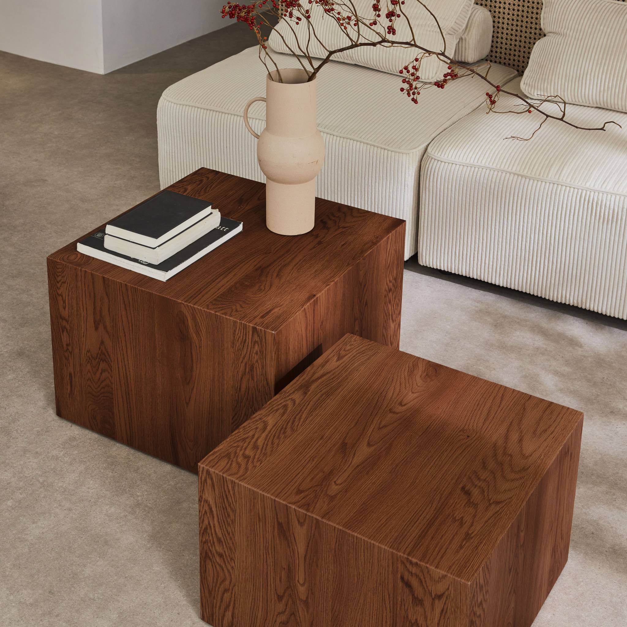 Set di 2 tavolini quadrati effetto frassino, marrone