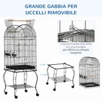 Gabbia per Uccelli e Canarini, Voliera con Ruote in Metallo Nero 51x51x153 cm