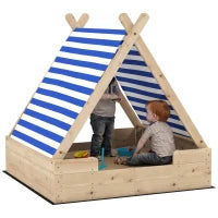 Sabbiera per Bambini con Tetto a Tenda, Resistente alle Intemperie, Per 3 Bambini di Età 3-6 Anni, 120 x 120 x 126.5 cm, Legno Naturale