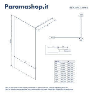 Walk-in 70 cm vetro 8mm anticalcare trasparente h200 | Itaca