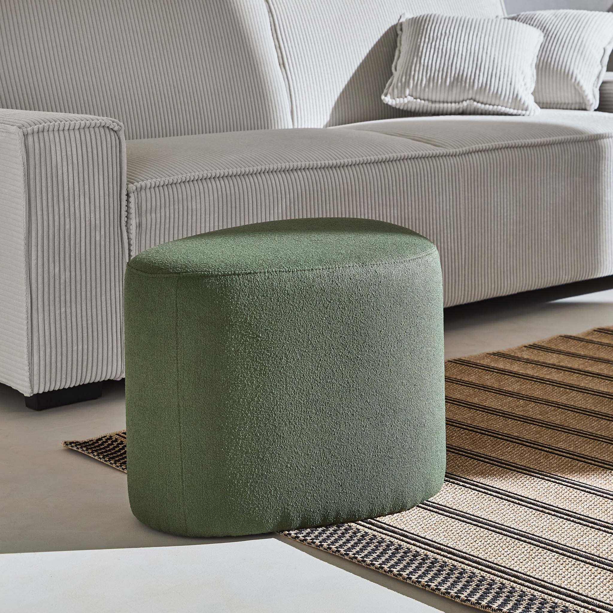 Sgabello e poggiapiedi in tessuto a forma di ciottolo, kaki