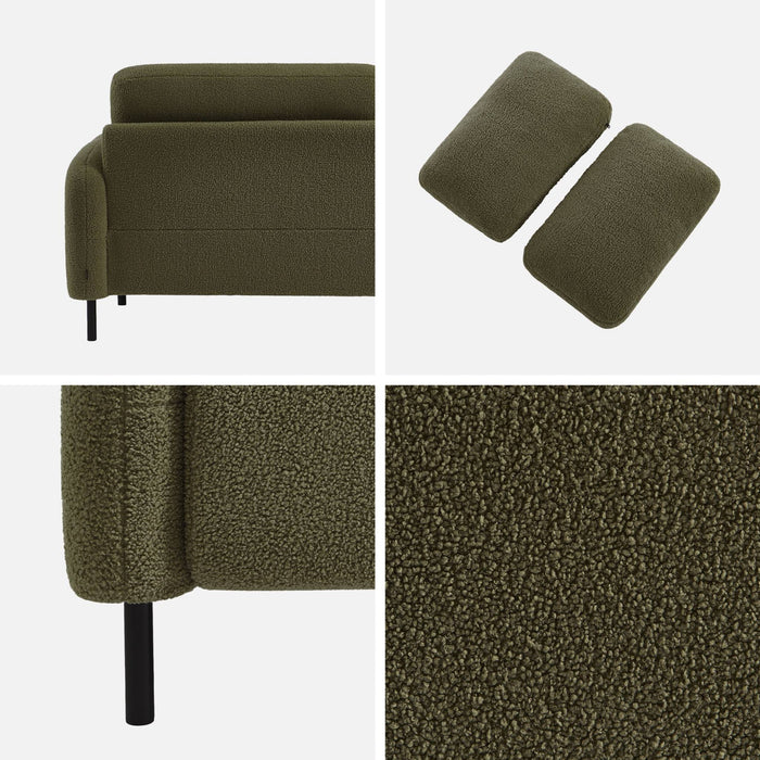 Divano 3 posti bouclé e struttura metallica, verde kaki