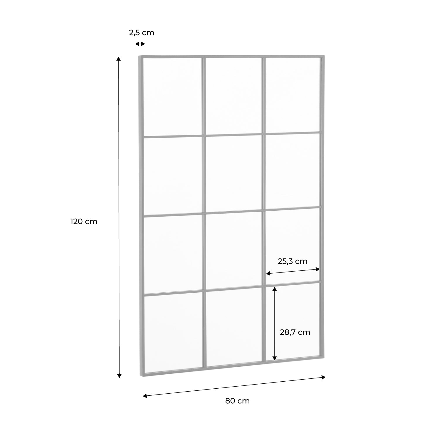 Specchio rettangolare industriale acciaio, nero