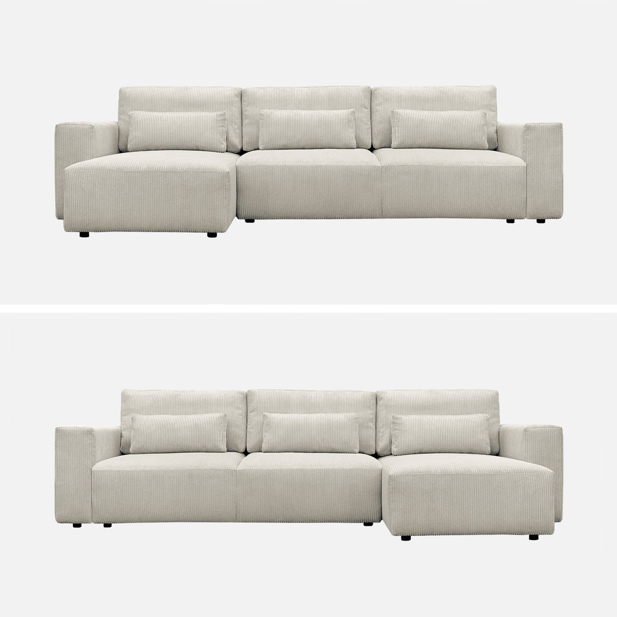 Divano letto reversibile 5 posti velluto a coste, grigio