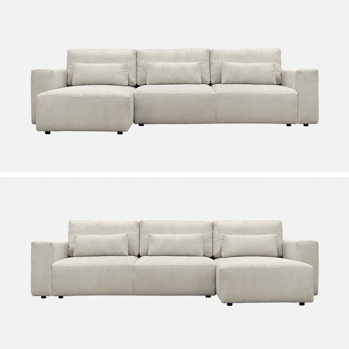 Divano letto reversibile 5 posti velluto a coste, grigio