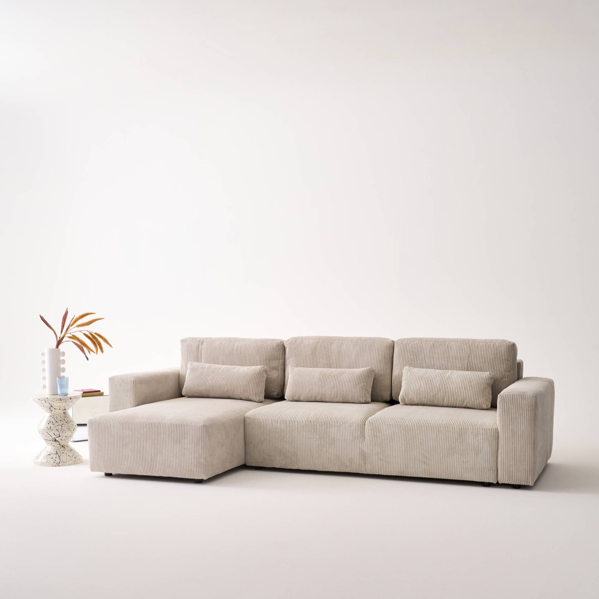 Divano letto reversibile 5 posti velluto a coste, grigio