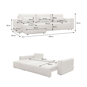 Divano letto reversibile 5 posti velluto a coste, grigio