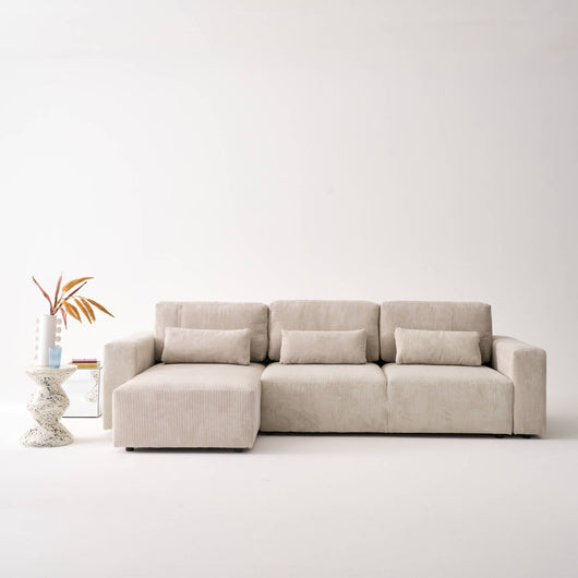 Divano letto reversibile 5 posti velluto a coste, grigio