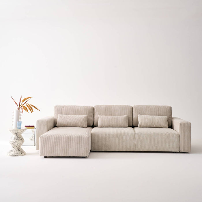 Divano letto reversibile 5 posti velluto a coste, grigio