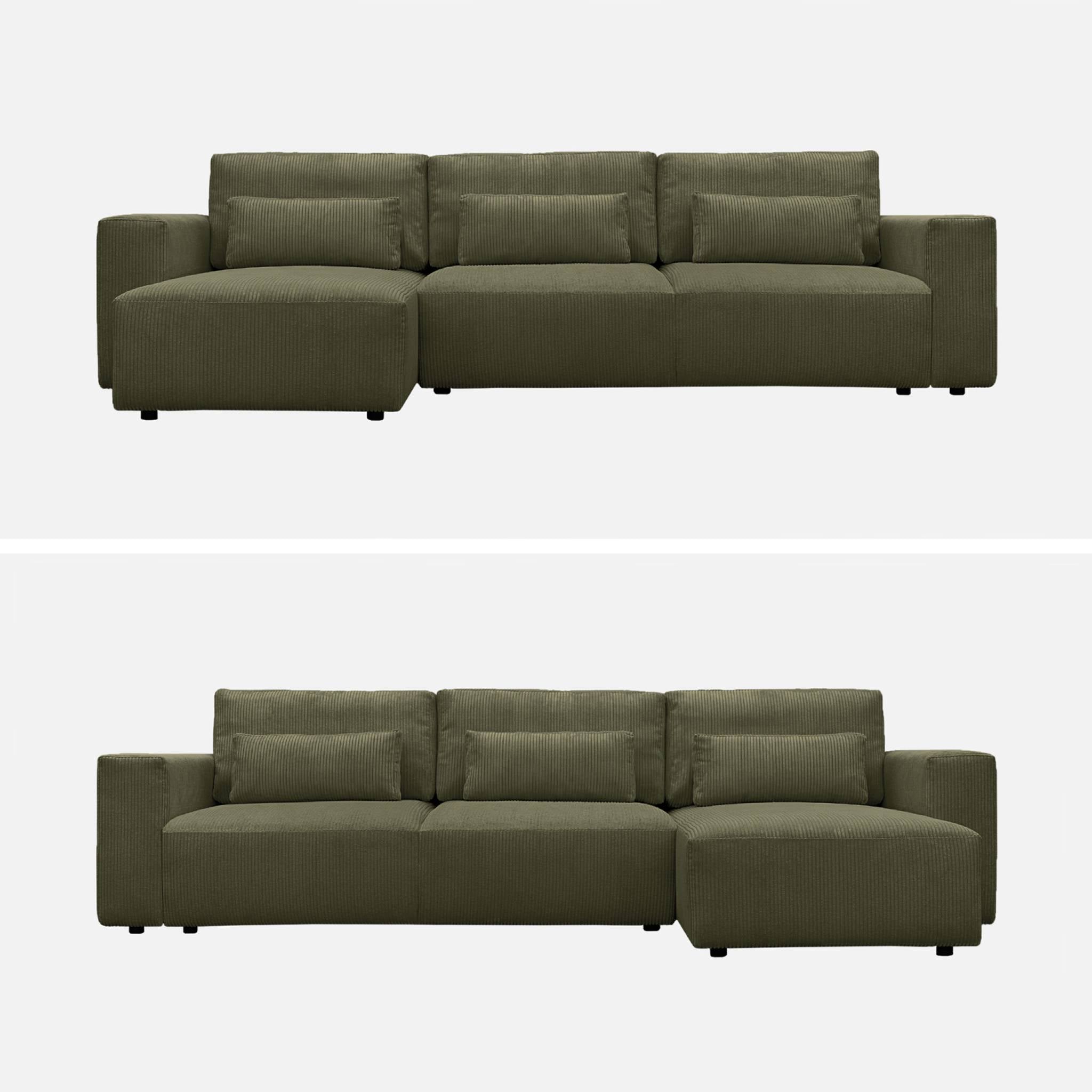 Divano ad angolo convertibile reversibile 5 posti velluto a coste,