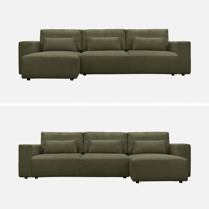 Divano ad angolo convertibile reversibile 5 posti velluto a coste,