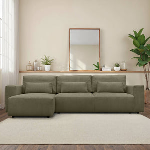 Divano ad angolo convertibile reversibile 5 posti velluto a coste,