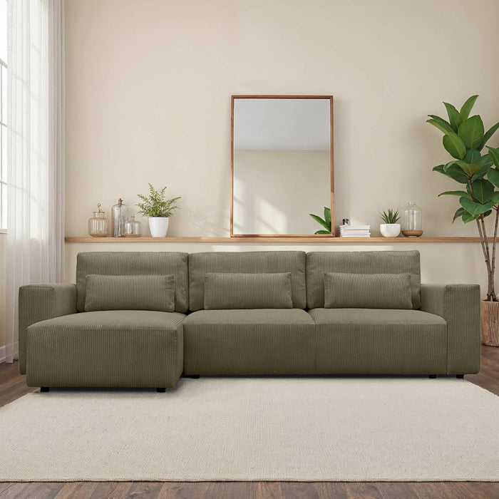 Divano ad angolo convertibile reversibile 5 posti velluto a coste,