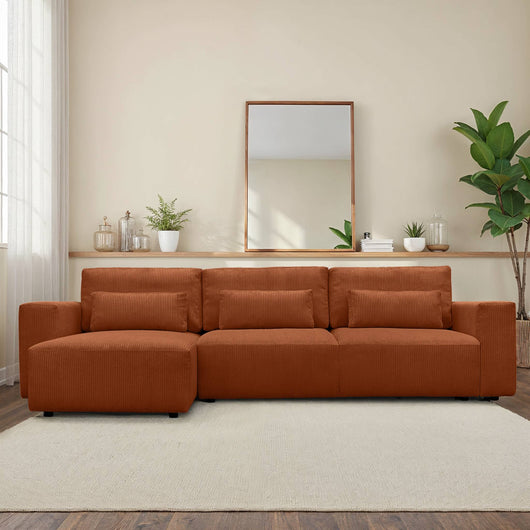 Divano ad angolo convertibile reversibile 5 posti velluto a coste,