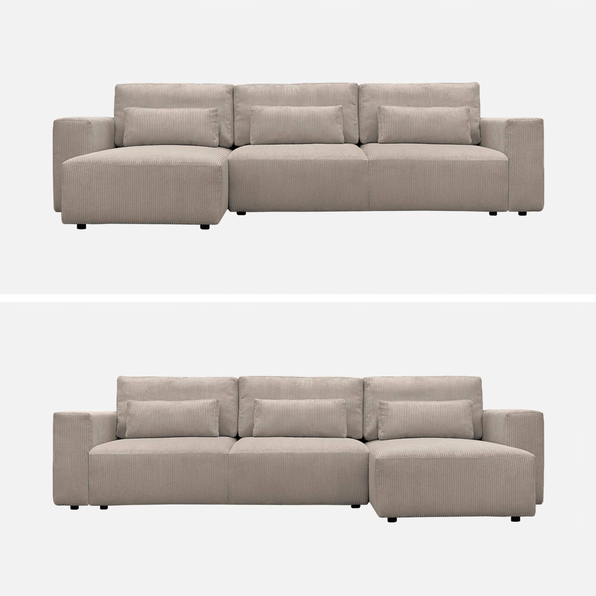 Divano ad angolo convertibile reversibile 5 posti velluto a coste,