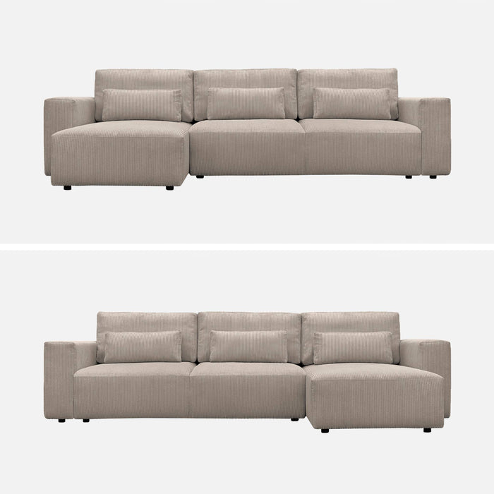 Divano ad angolo convertibile reversibile 5 posti velluto a coste,