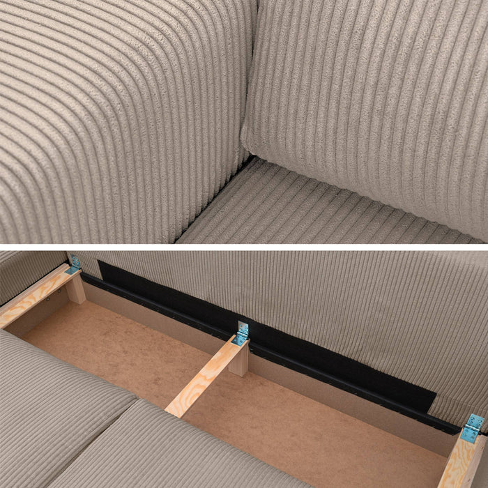 Divano ad angolo convertibile reversibile 5 posti velluto a coste,