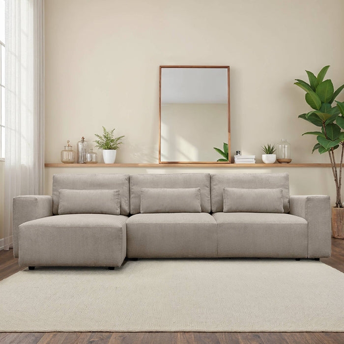 Divano ad angolo convertibile reversibile 5 posti velluto a coste,