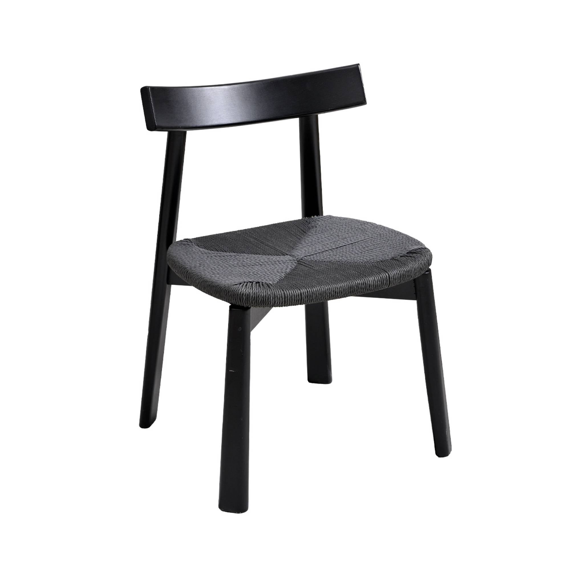 Set 2 sedie scandinave legno hevea seduta in corda, nero