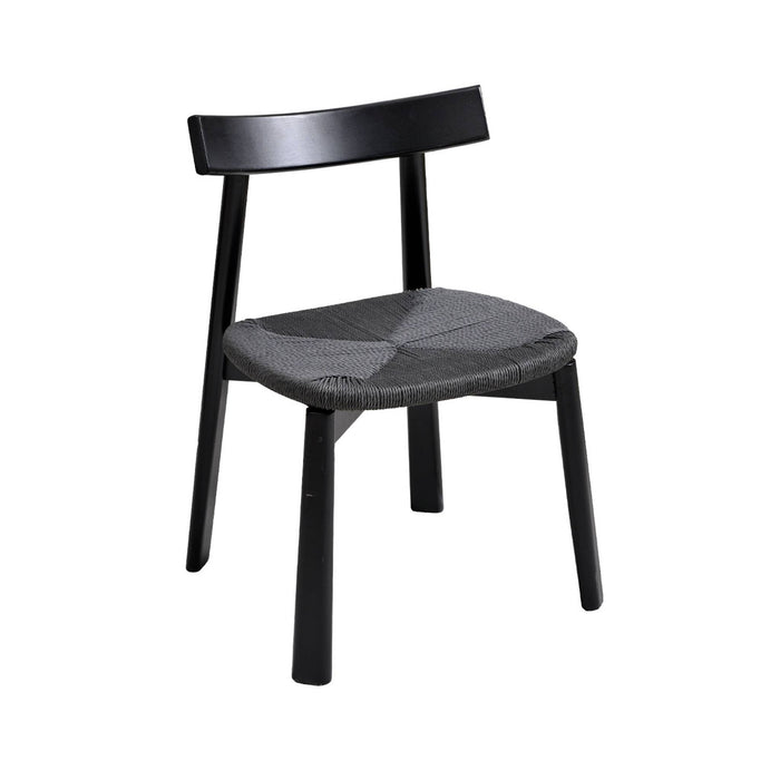 Set 2 sedie scandinave legno hevea seduta in corda, nero