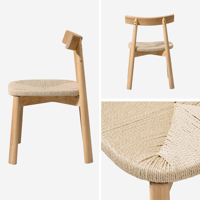 Set 2 sedie scandinave legno hevea seduta in corda, marrone naturale