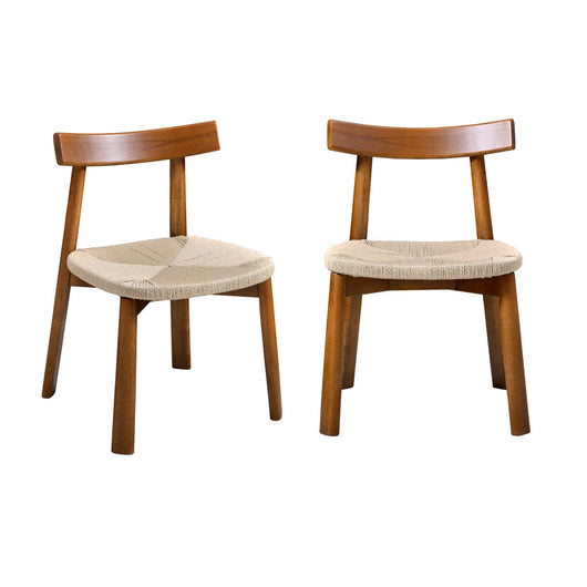 Set 2 sedie scandinave legno hevea seduta in corda, effetto noce