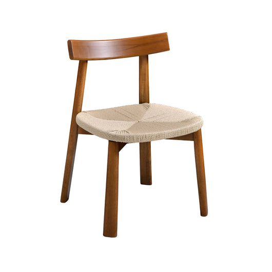 Set 2 sedie scandinave legno hevea seduta in corda, effetto noce