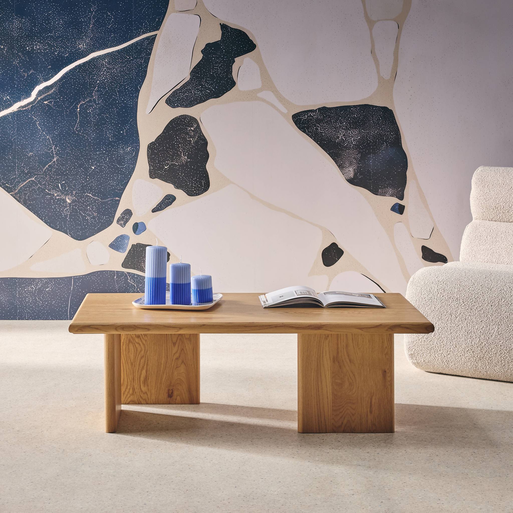 Tavolino rettangolare effetto legno, quercia