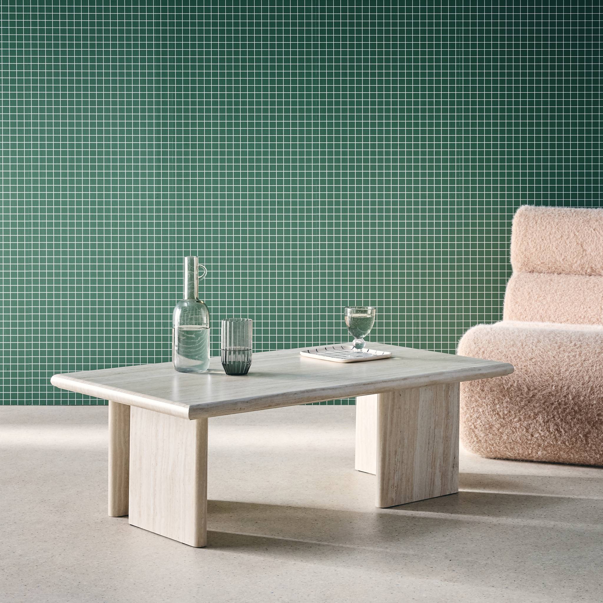 Tavolino rettangolare effetto legno, effet travertin