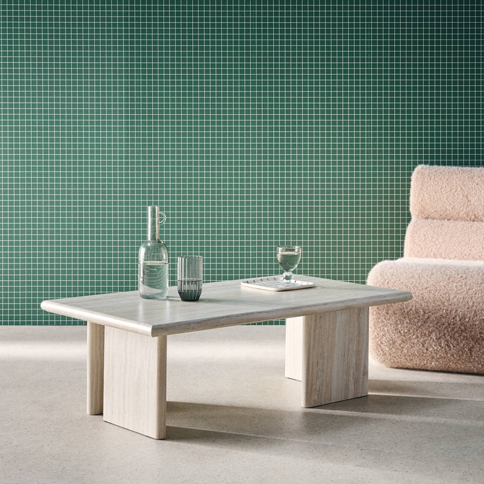 Tavolino rettangolare effetto legno, effet travertin