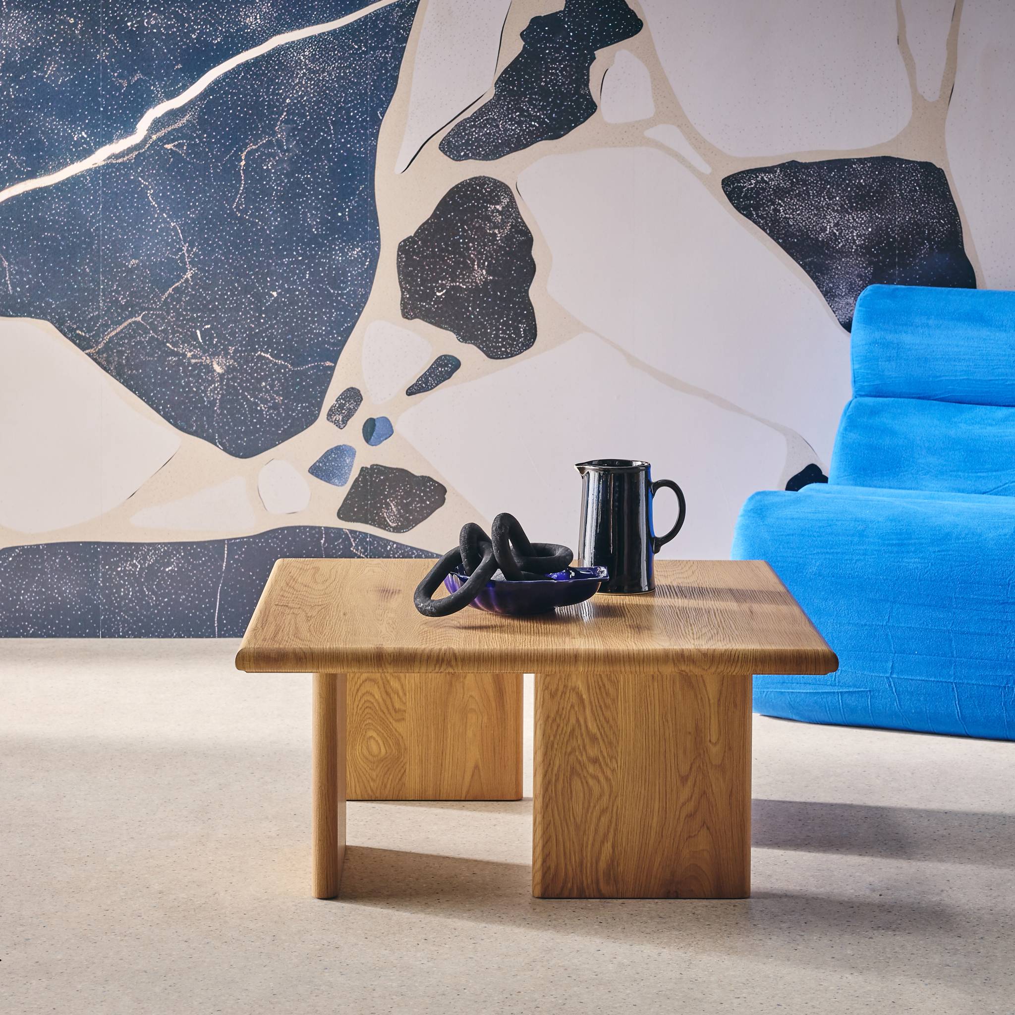 Tavolino basso quadrato, quercia