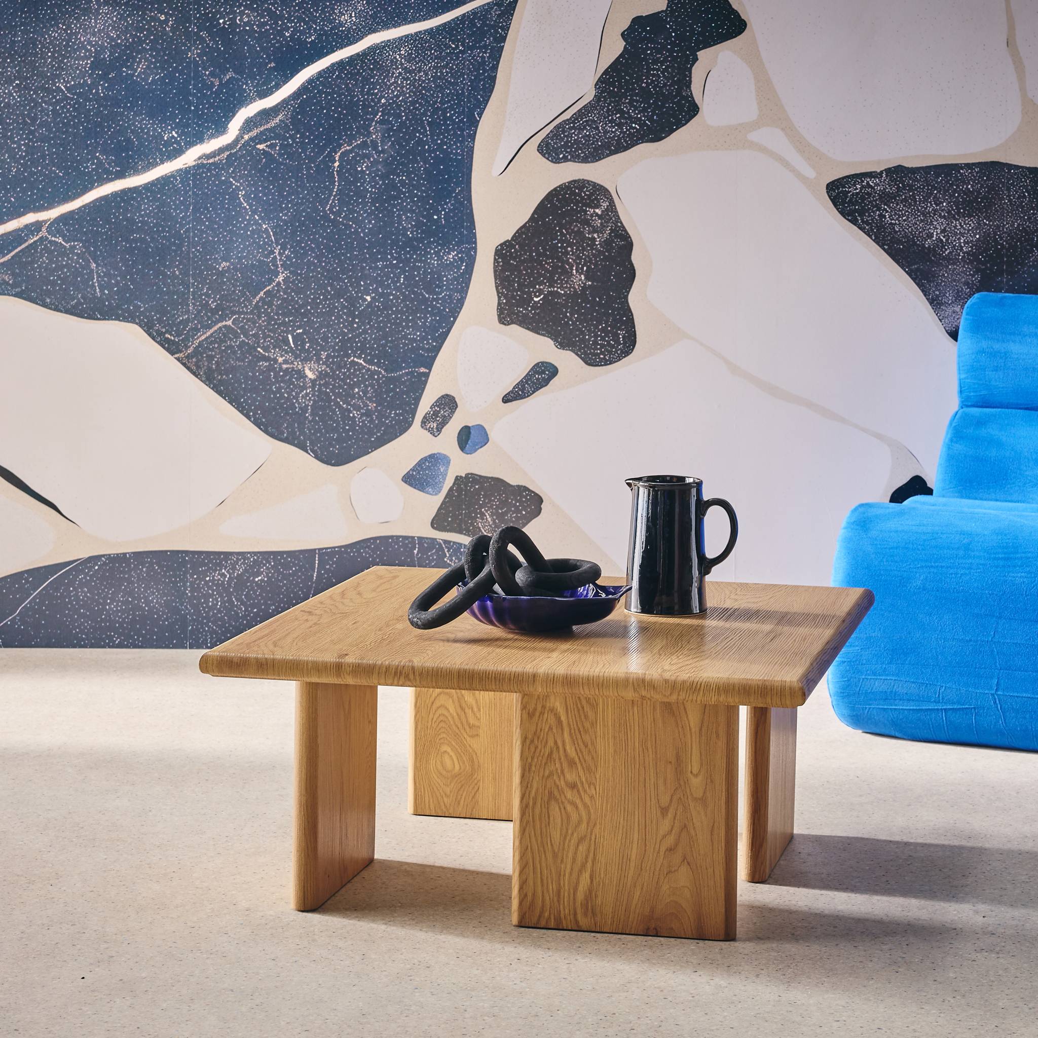 Tavolino basso quadrato, quercia