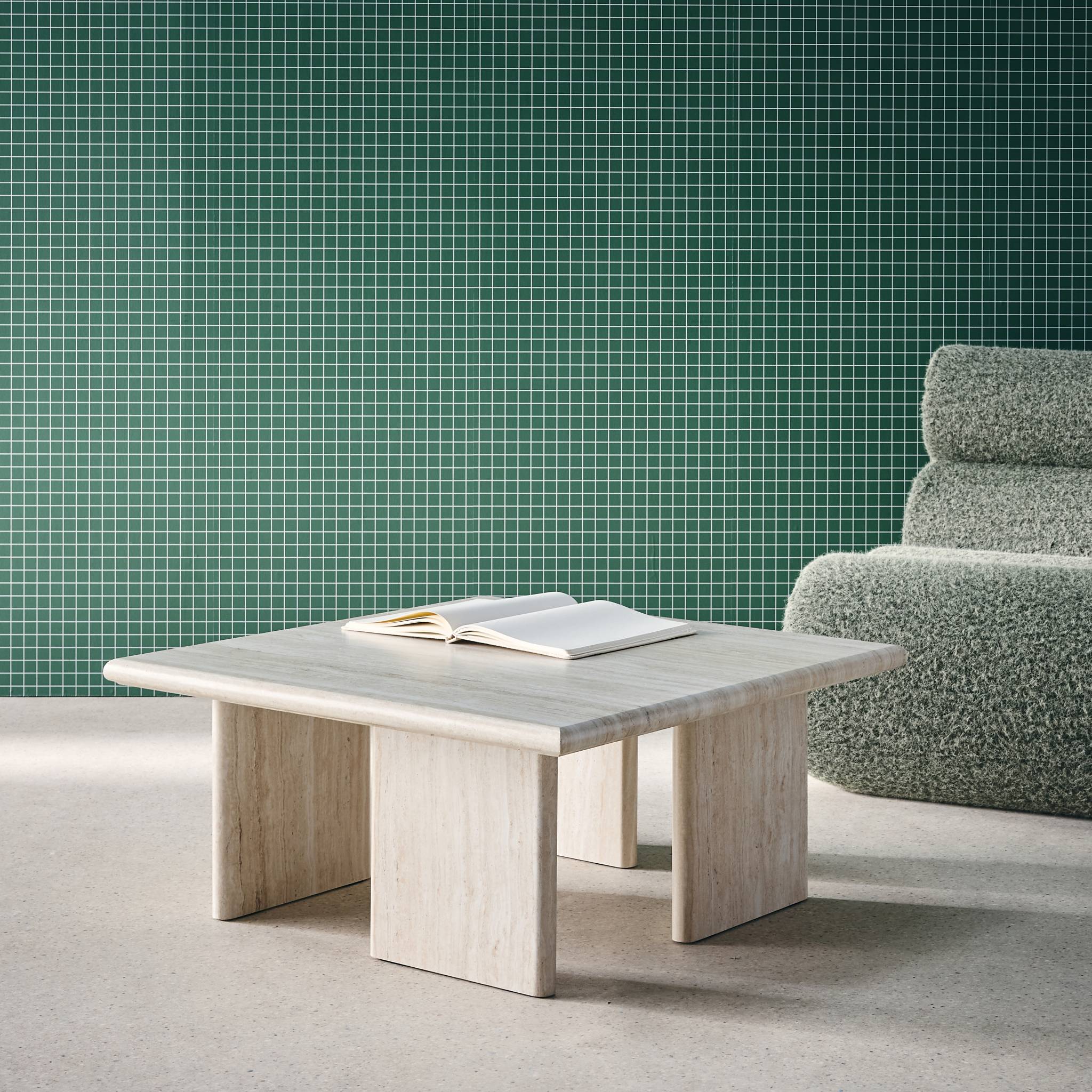 Tavolino basso quadrato, effet travertin