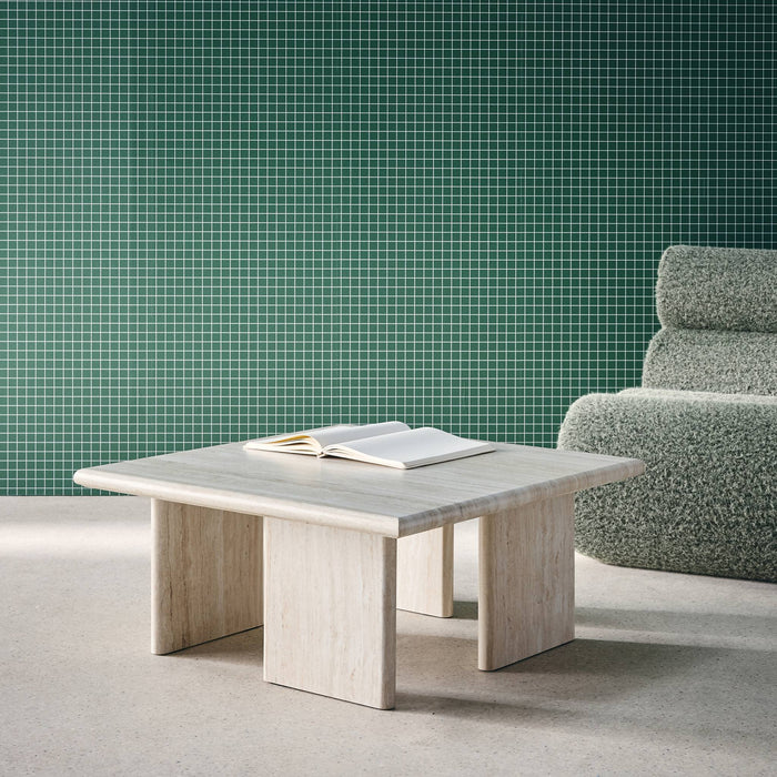 Tavolino basso quadrato, effet travertin