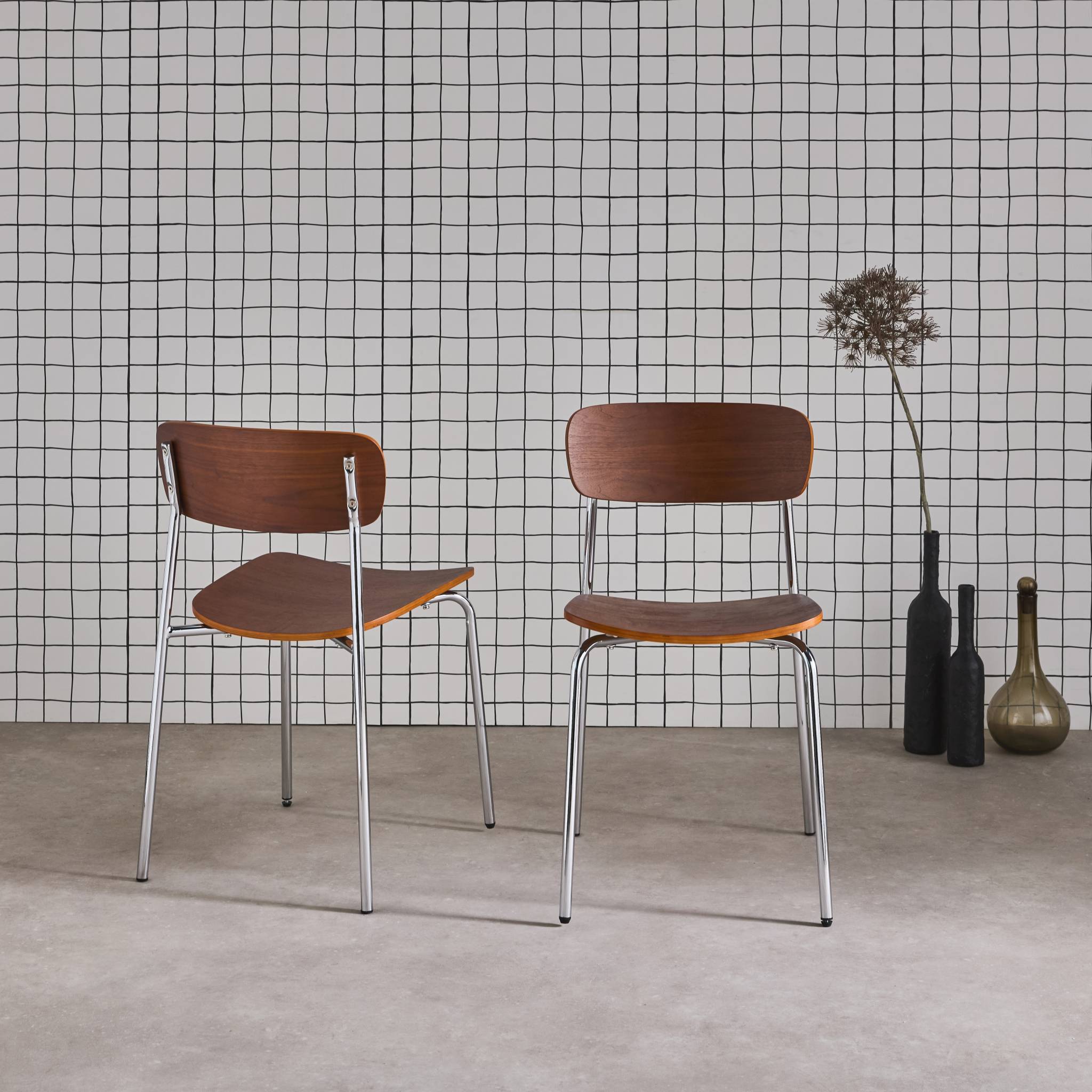 Set di 2 sedie vintage in metallo e compensato , grigio perlato