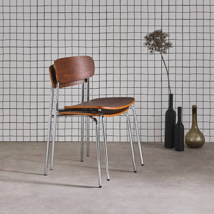 Set di 2 sedie vintage in metallo e compensato , grigio perlato