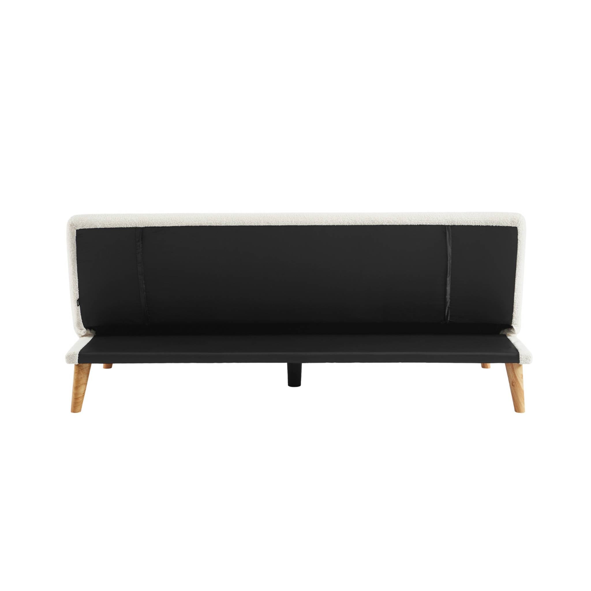 Divano panca convertibile 3 posti bouclé gambe legno, bianco