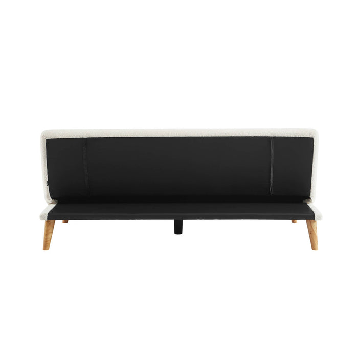 Divano panca convertibile 3 posti bouclé gambe legno, bianco