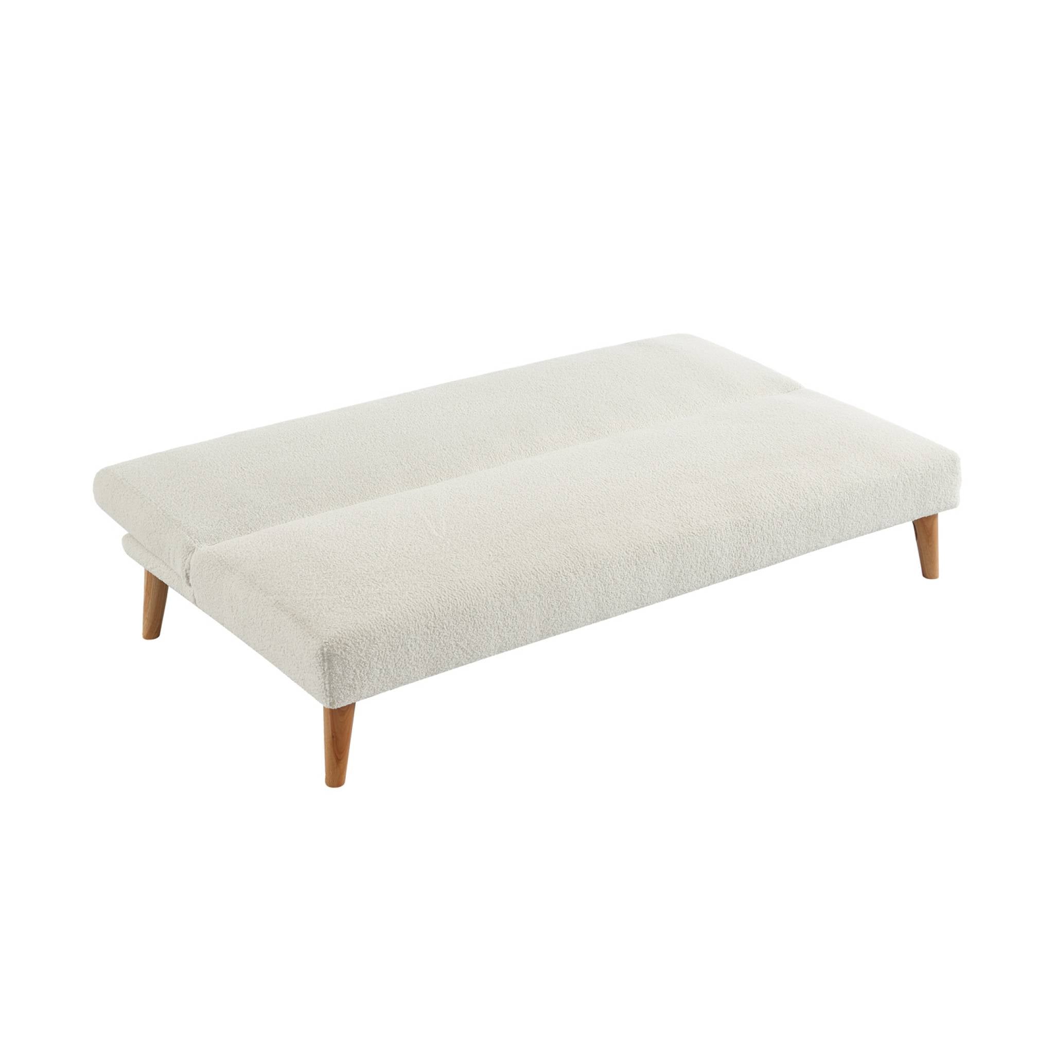 Divano panca convertibile 3 posti bouclé gambe legno, bianco