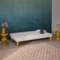 Divano panca convertibile 3 posti bouclé gambe legno, bianco