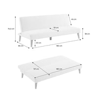 Divano panca convertibile 3 posti bouclé gambe legno, bianco