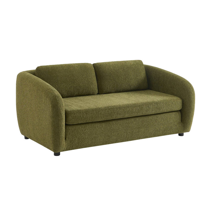 Divano letto in tessuto ciniglia, 2 posti, verde kaki