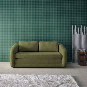 Divano letto in tessuto ciniglia, 2 posti, verde kaki